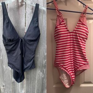 Stylish Black and Red Striped Swimsuit Bundle